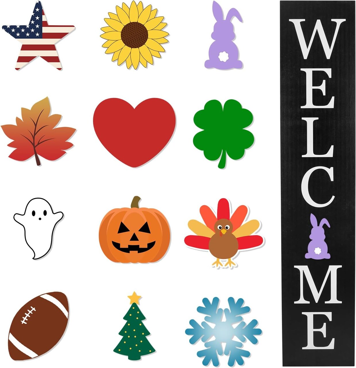 Interchangeable Wooden Porch Welcome Sign 45x9” – Seasonal Home Decor (Black)